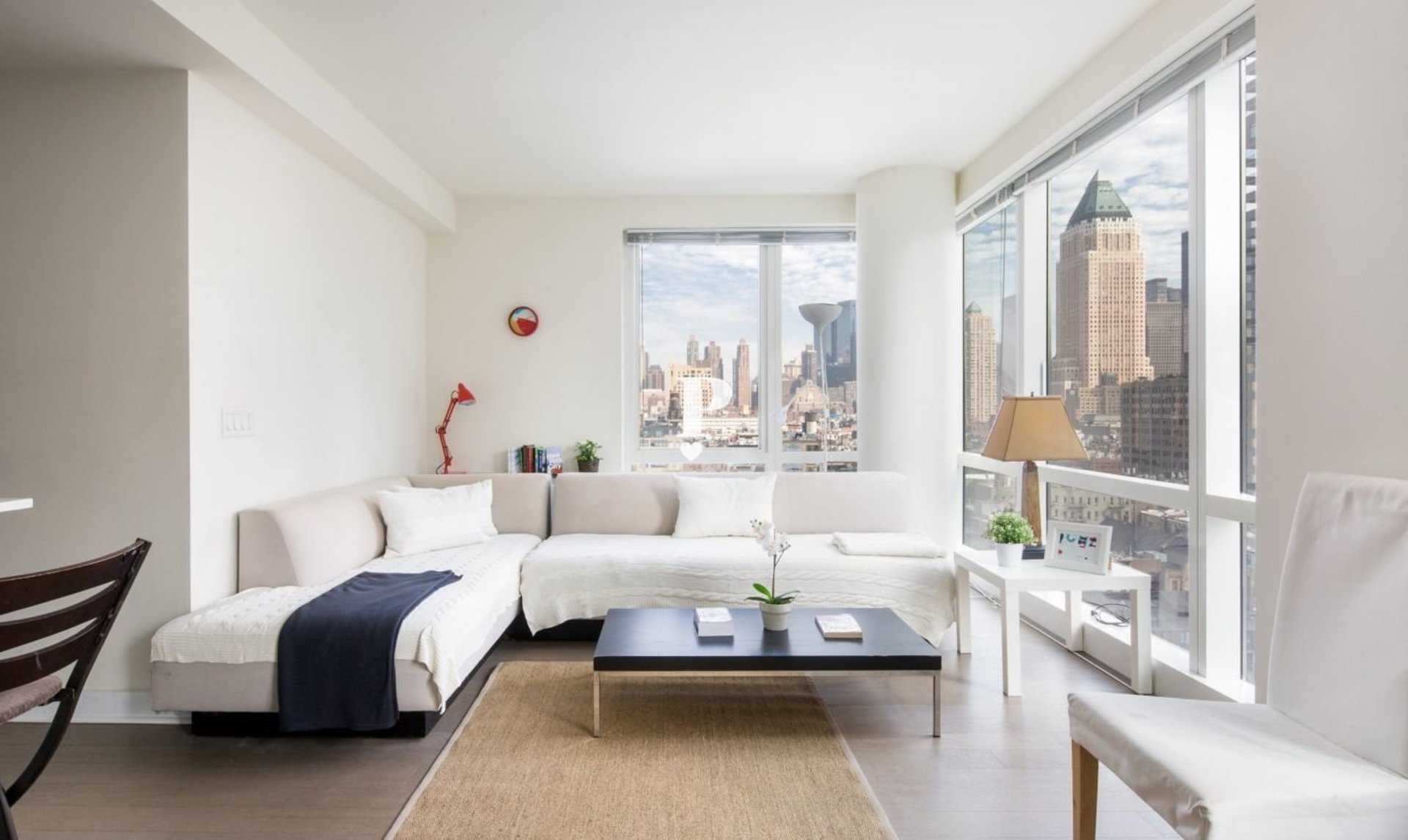 a living room with a large window