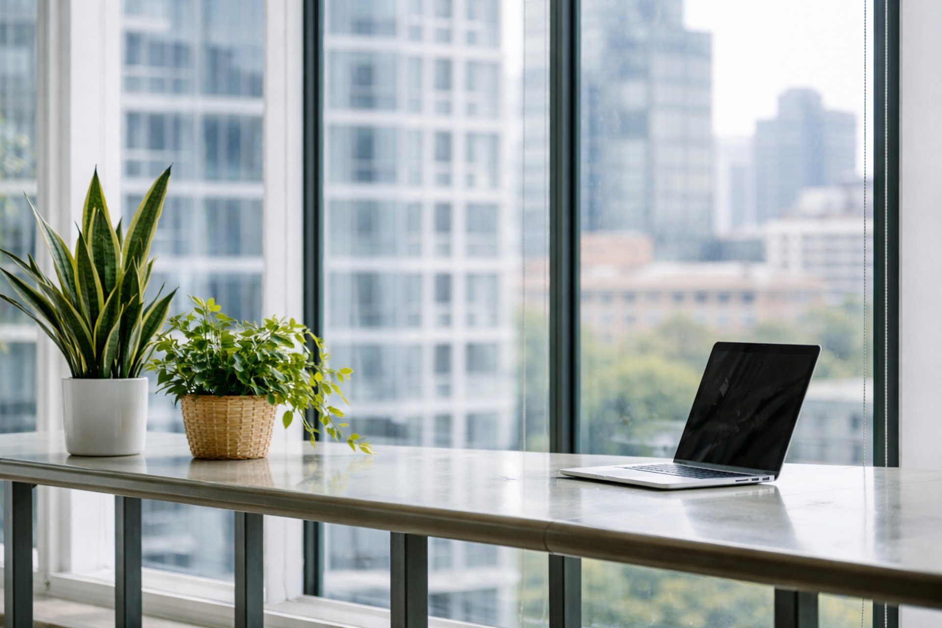 turned off laptop computer on top of brown wooden table