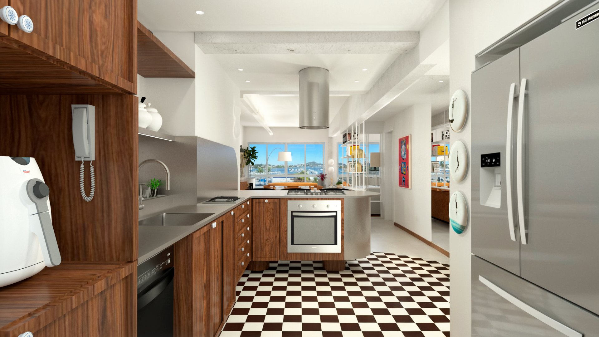 an abstract photo of a curved building with a blue sky in the background