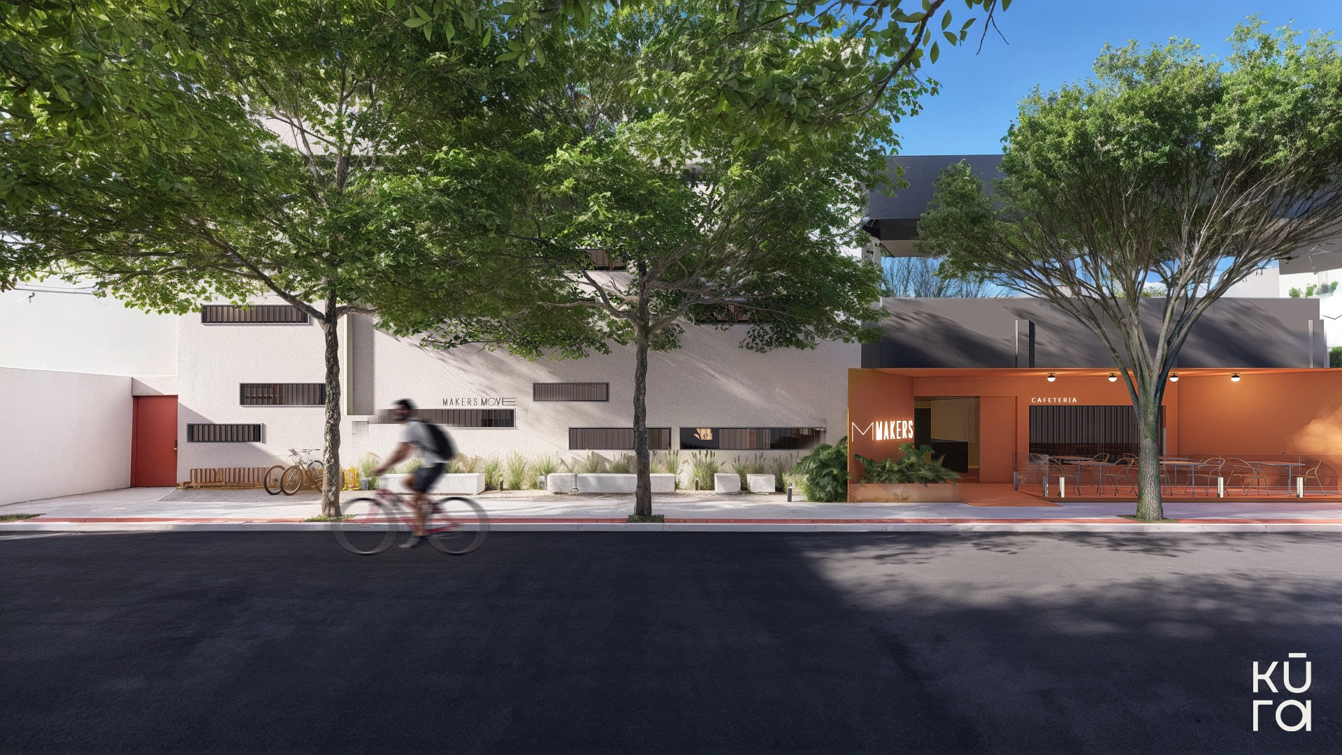an abstract photo of a curved building with a blue sky in the background