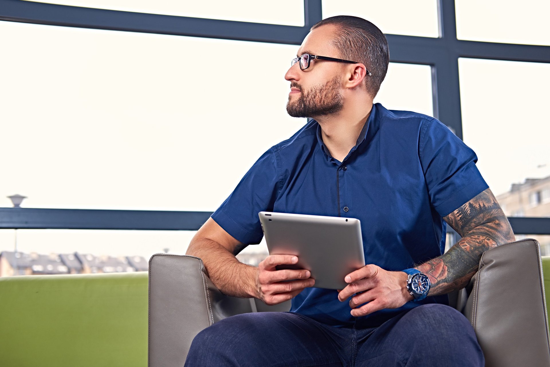 man using Apple computer