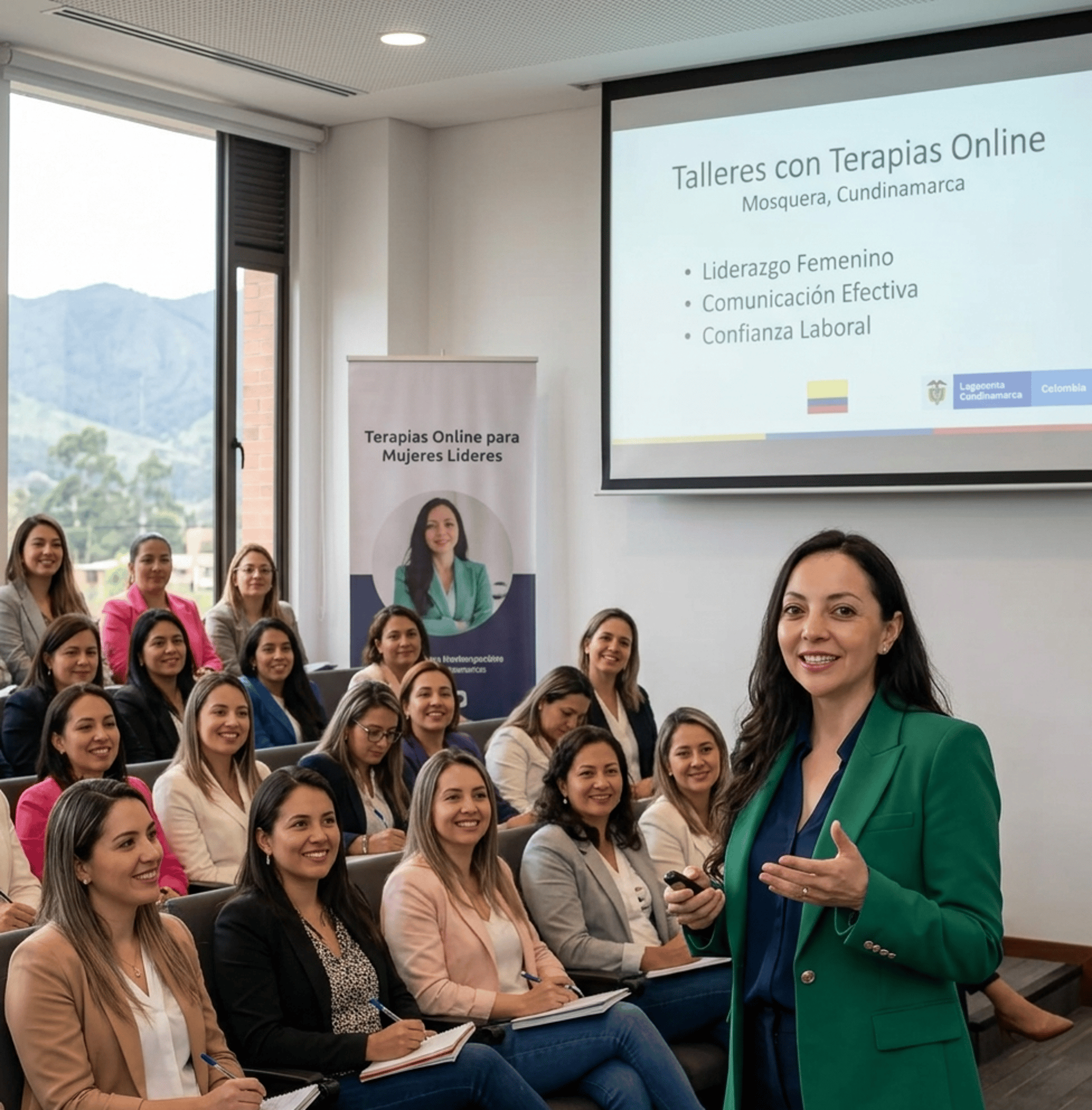 Psicologa Mary Bejarano liderando una charla a emprendedoras