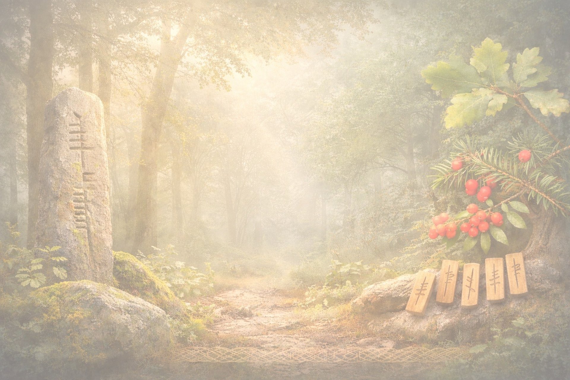 Celtic Bnwyfre, ogham tree lore image showing sacred trees, ogham symbols and spiritual harmony