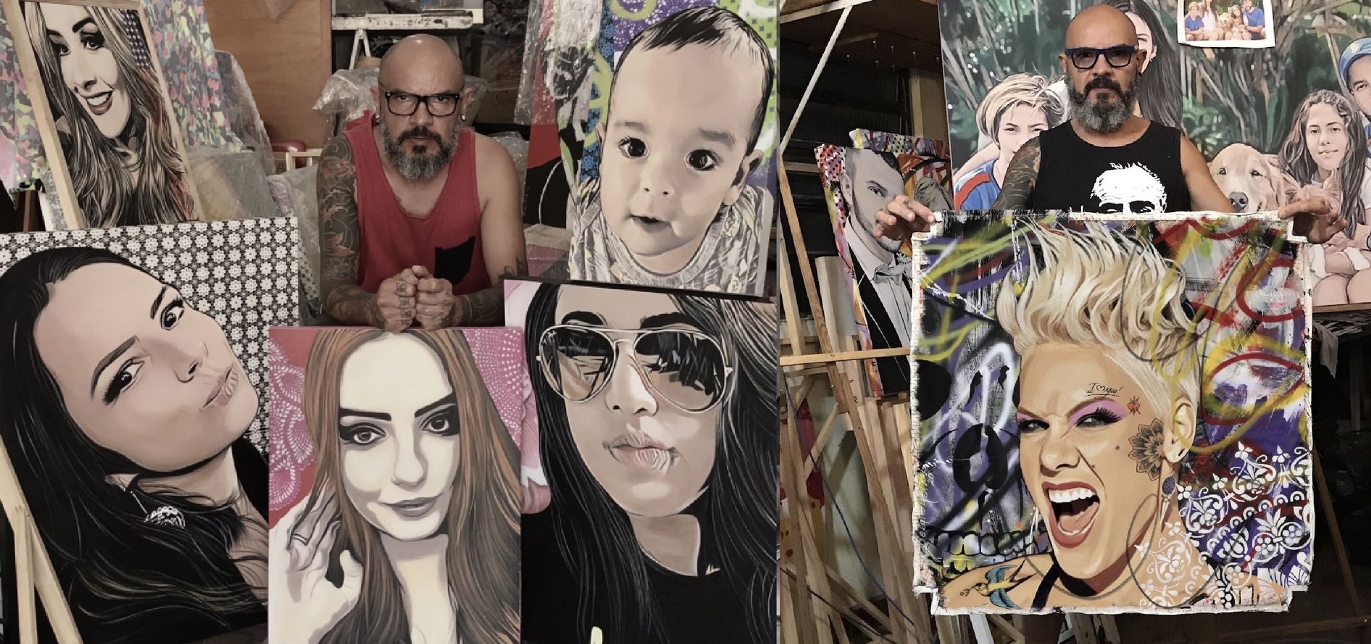 Ateliê do renomado artista plástico Sérgio Astral, conhecido por suas pinturas personalizadas e projetos artísticos.