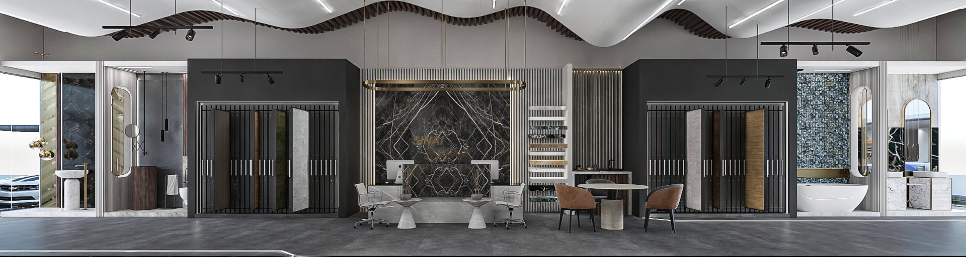 an abstract photo of a curved building with a blue sky in the background