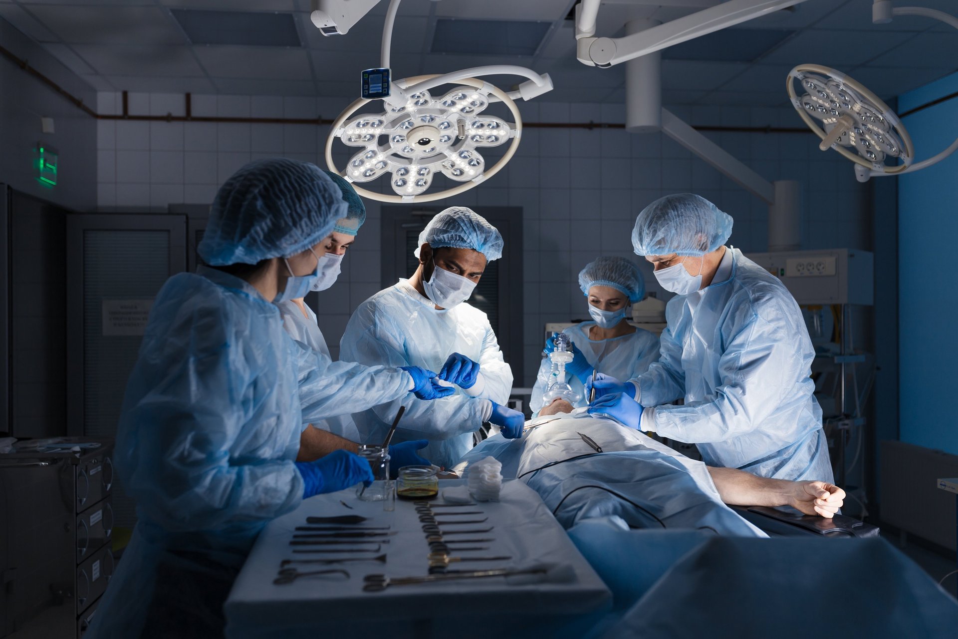 black and white hospital bed in the middle of interior building