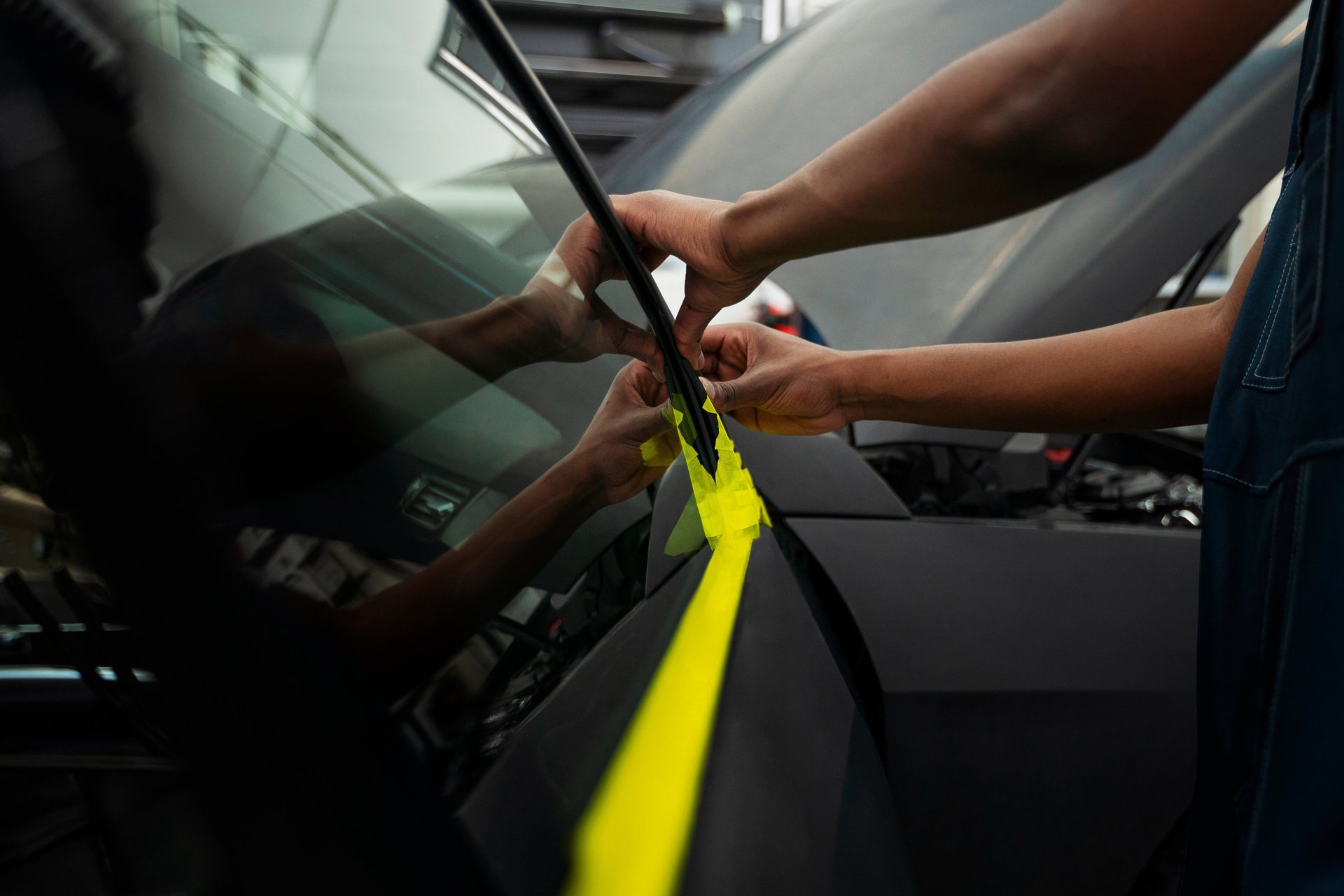 a man is working on a car radio