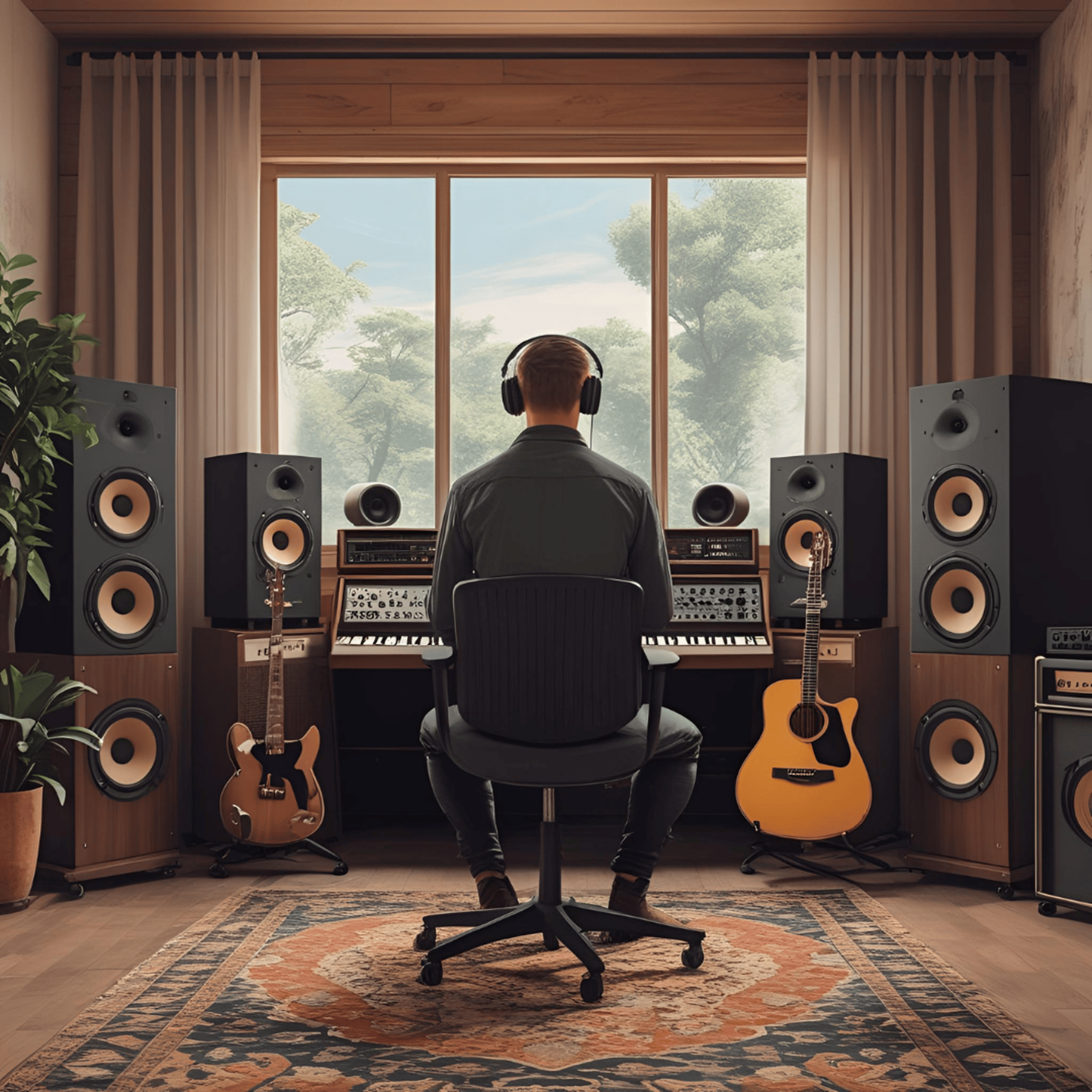 man in front of studio mixer and receiver