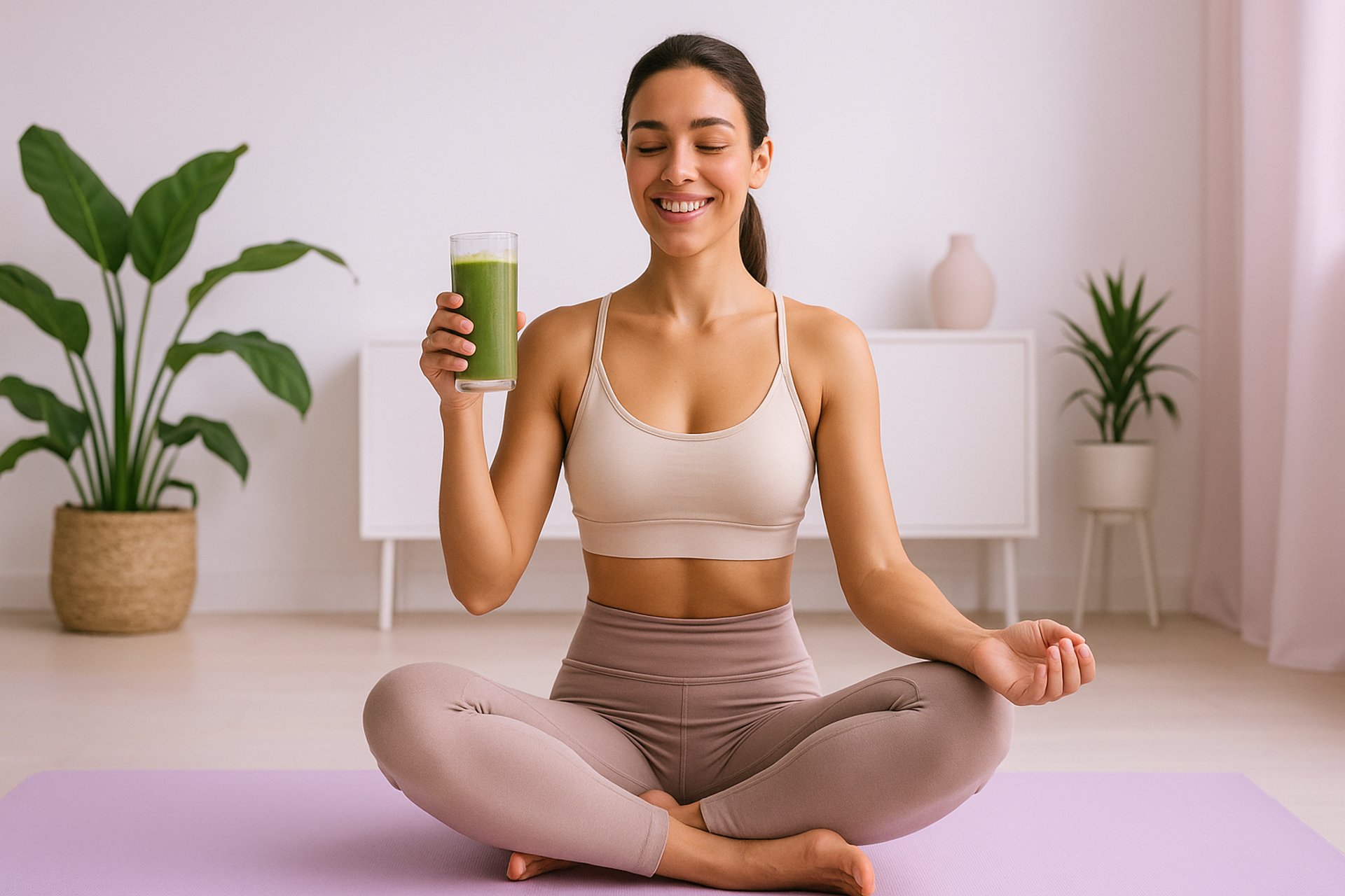 a woman drinking a glass of orange juice