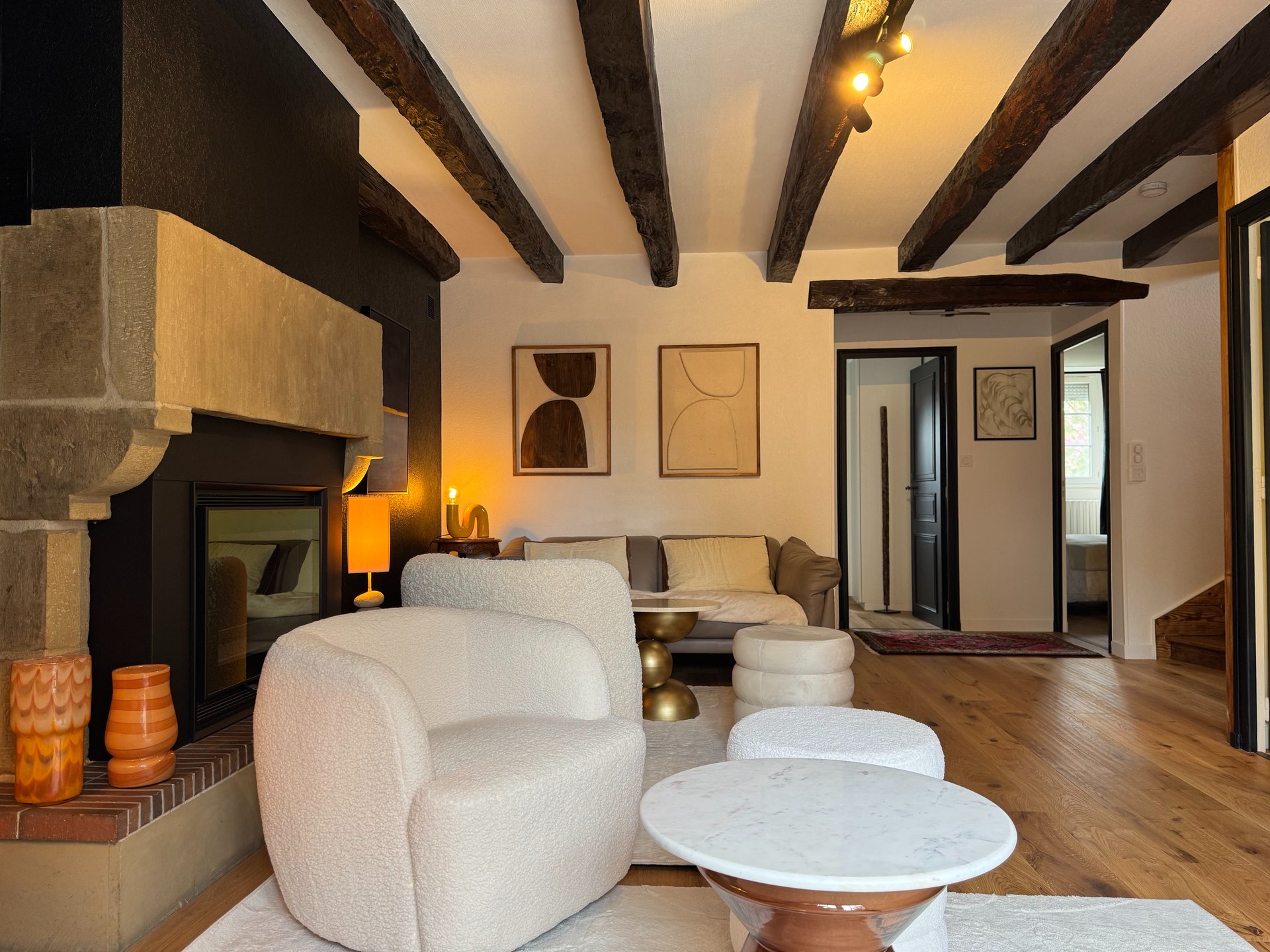 an abstract photo of a curved building with a blue sky in the background