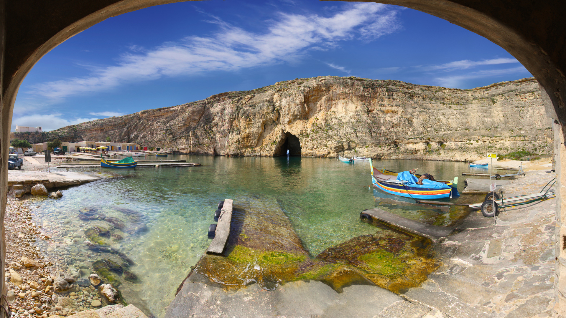 View of the Inland Sea from a boathouse arch.