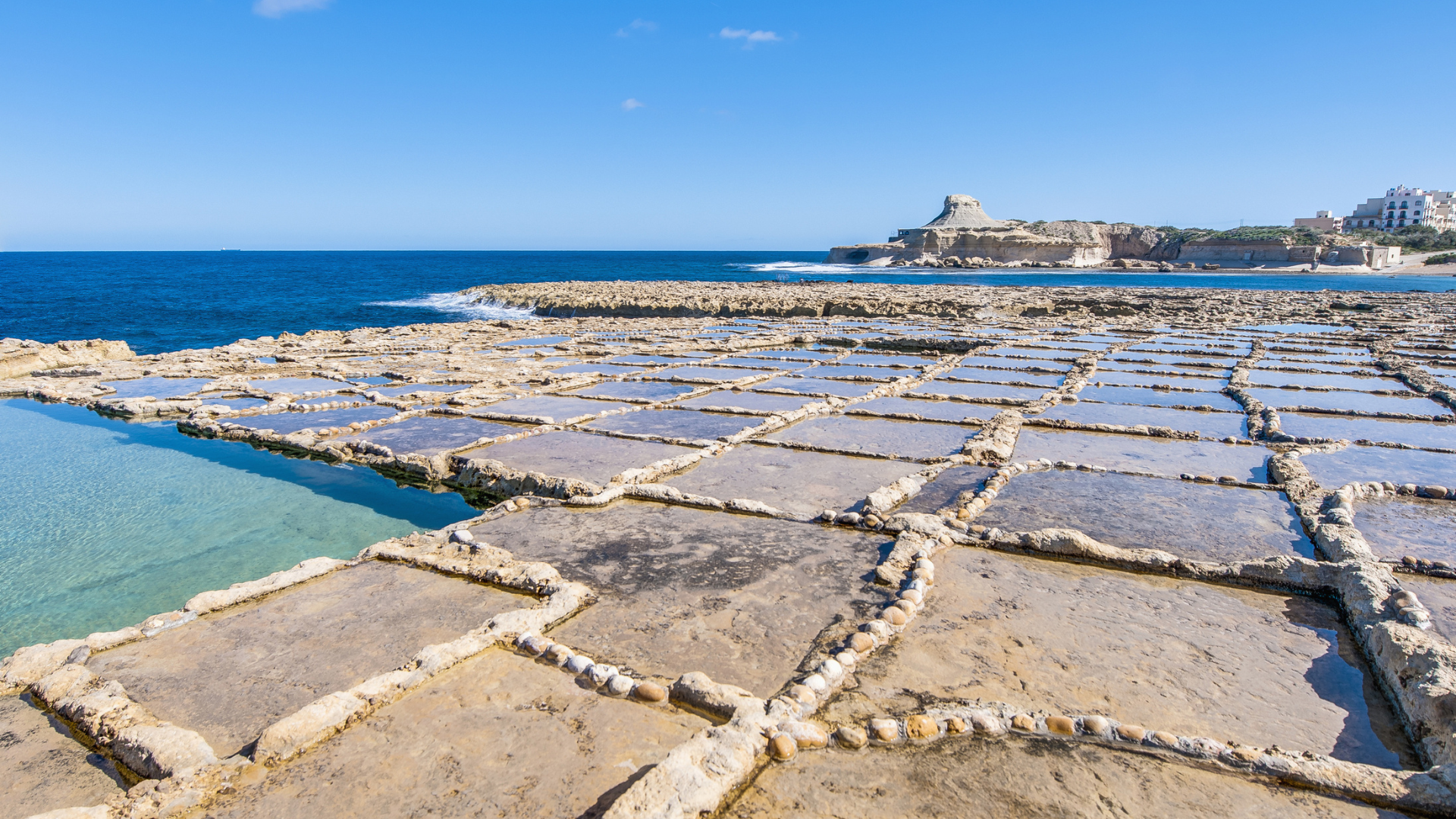 Salt pans at Xwejni Bay.