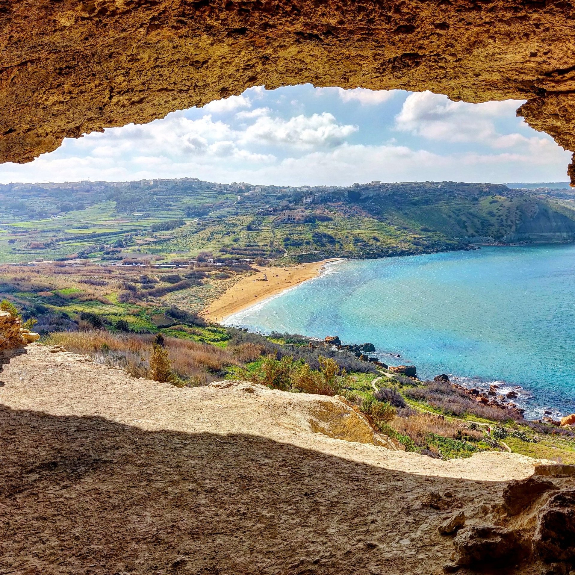 View of Ramla Bay from Ta Mixta cave.