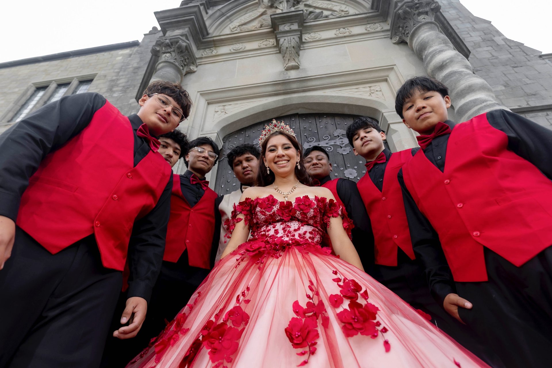 an abstract photo of a curved building with a blue sky in the background