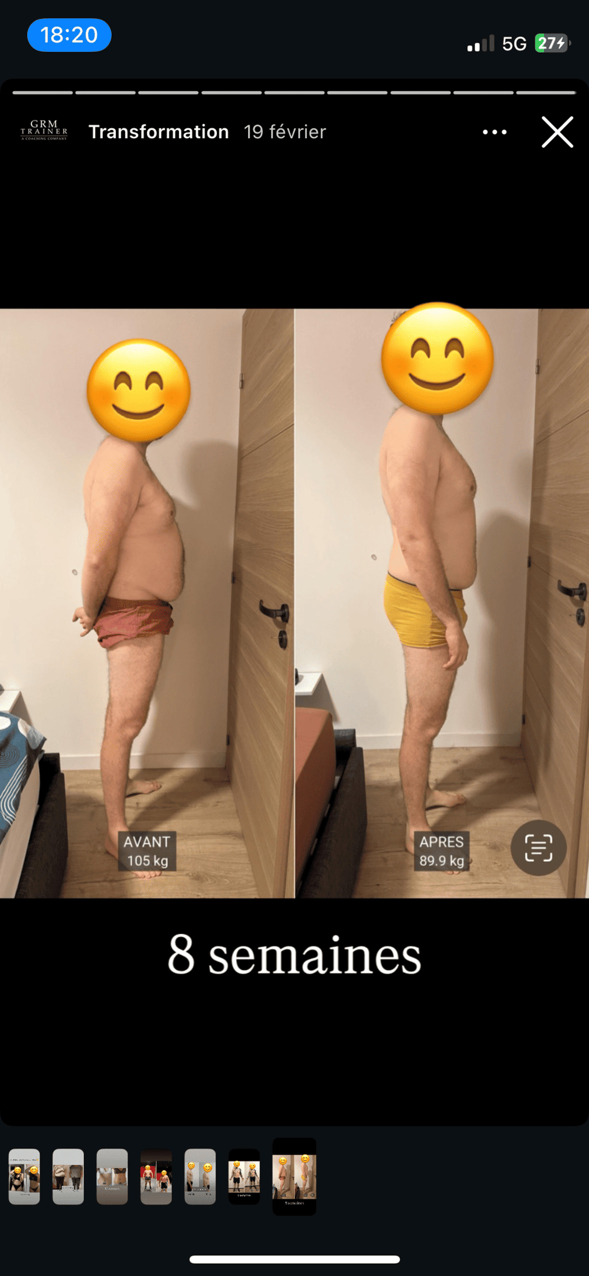 Avant aprés perte de gras gràce au coaching GRM TRAINER