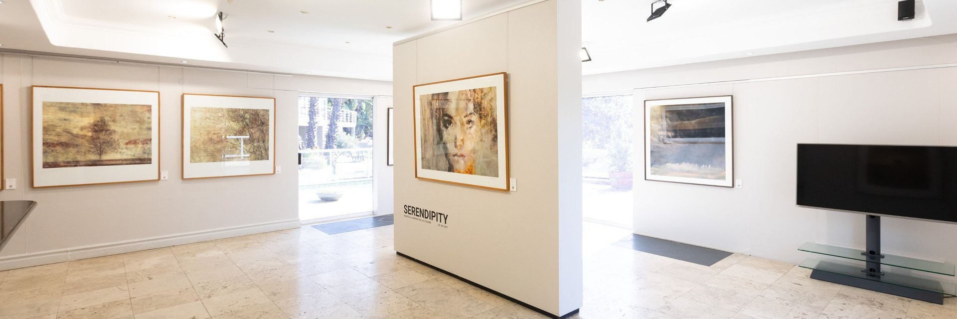 Osner Gallery exhibition space in Hout Bay featuring framed artworks by Martin and Samantha Lee Osner, with natural light and
