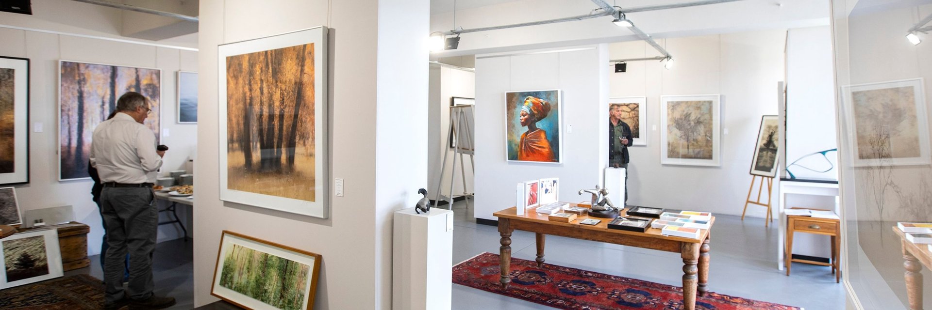 Osner Gallery exhibition space in Hout Bay featuring framed artworks by Martin and Samantha Lee Osner, with natural light and