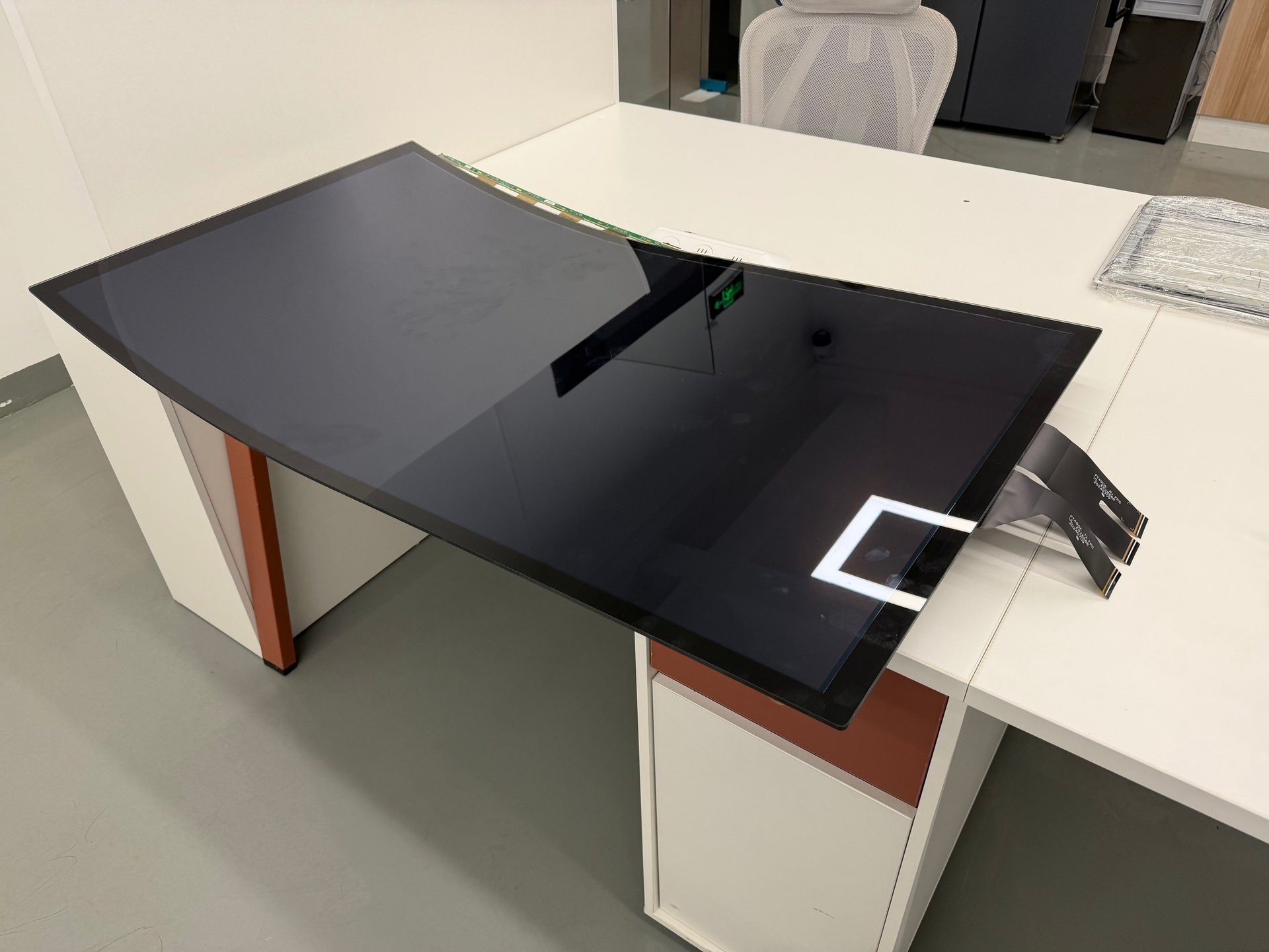 43" J-Curve R1500 curved touch monitor engineering sample for casino gaming cabinets at ClaraTech OEM factory.