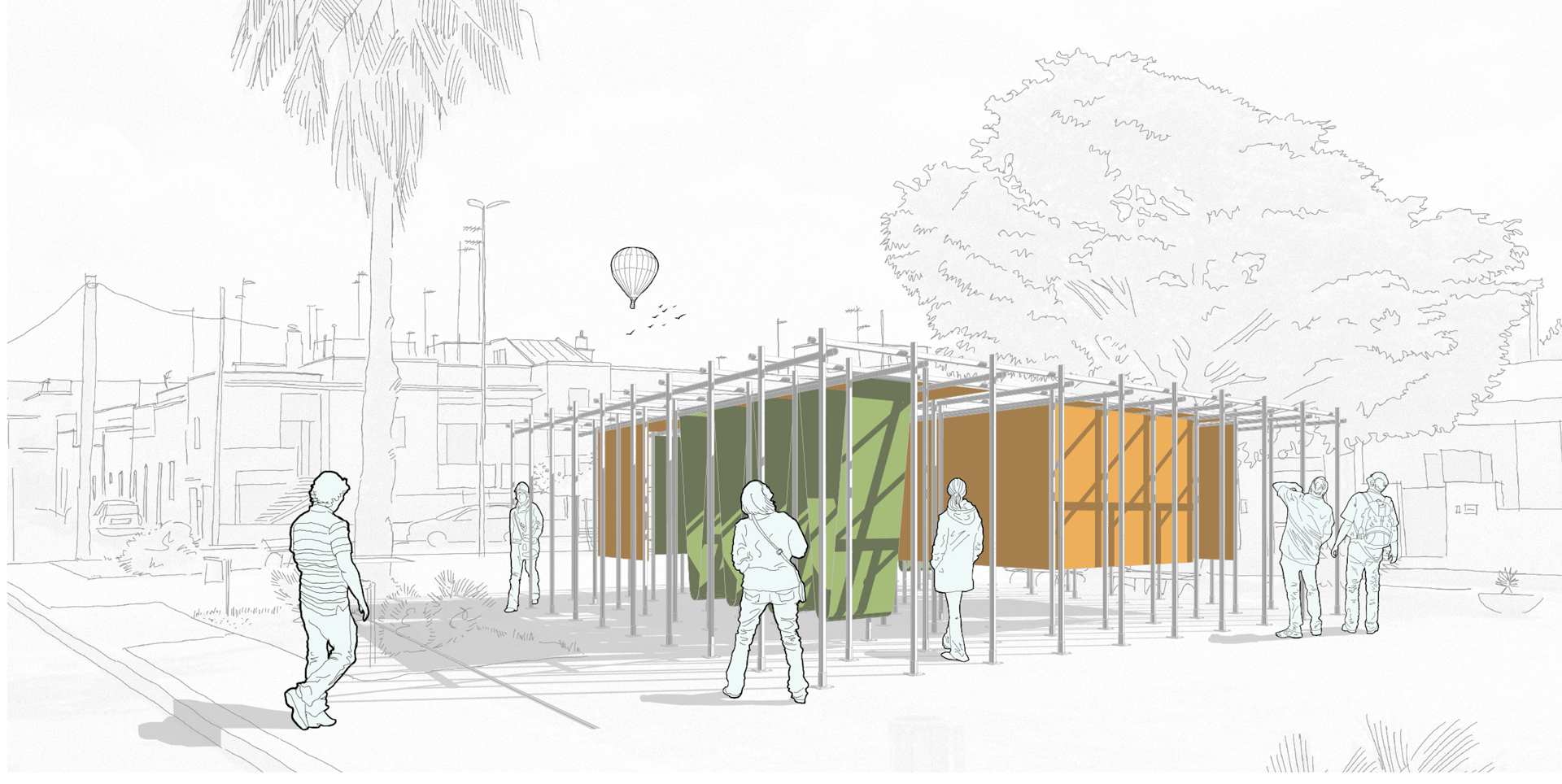 an abstract photo of a curved building with a blue sky in the background