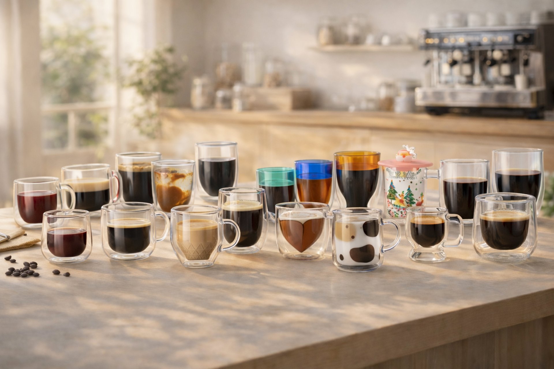 a couple of glasses sitting on top of a table