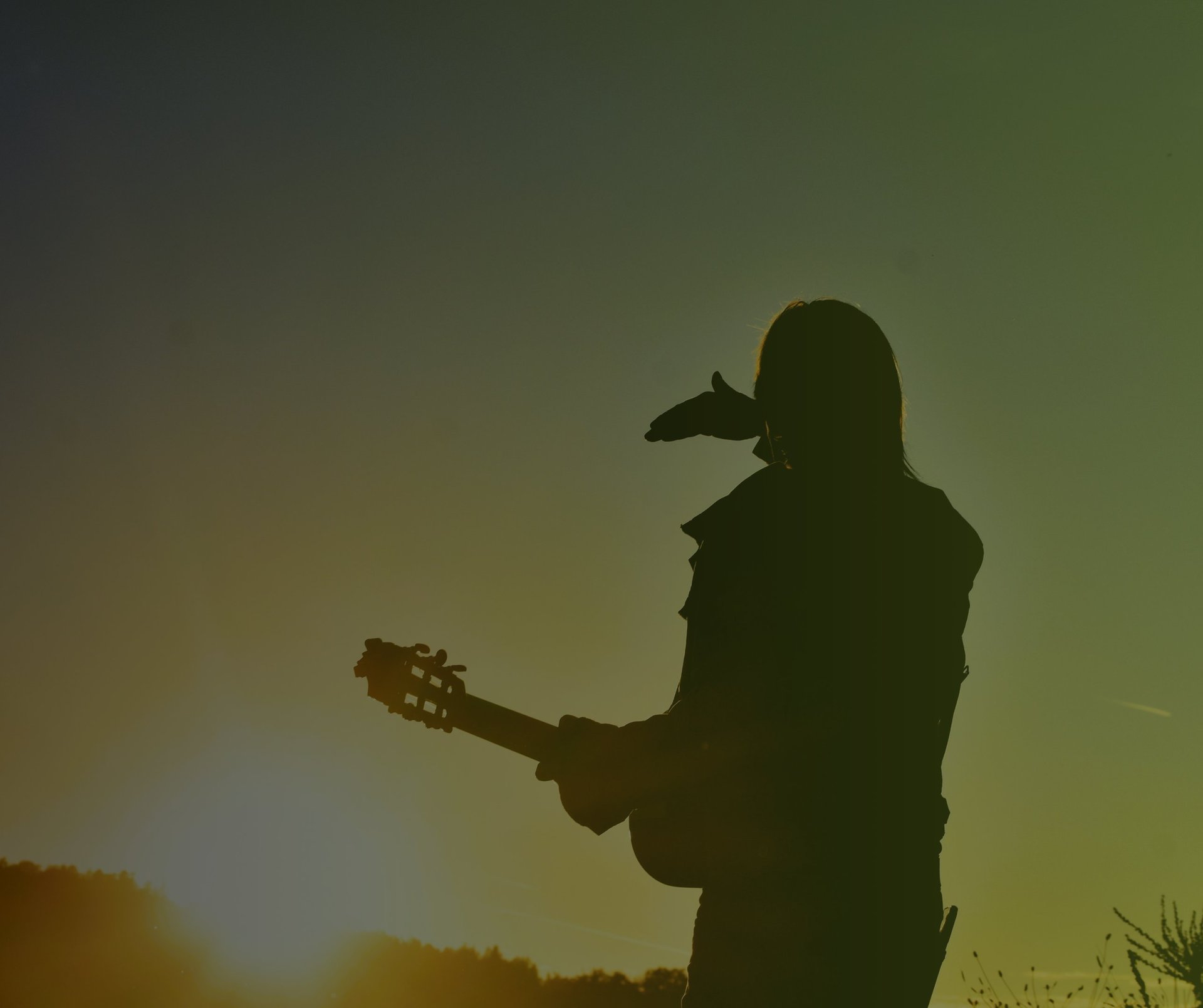 black acoustic guitar on green grass