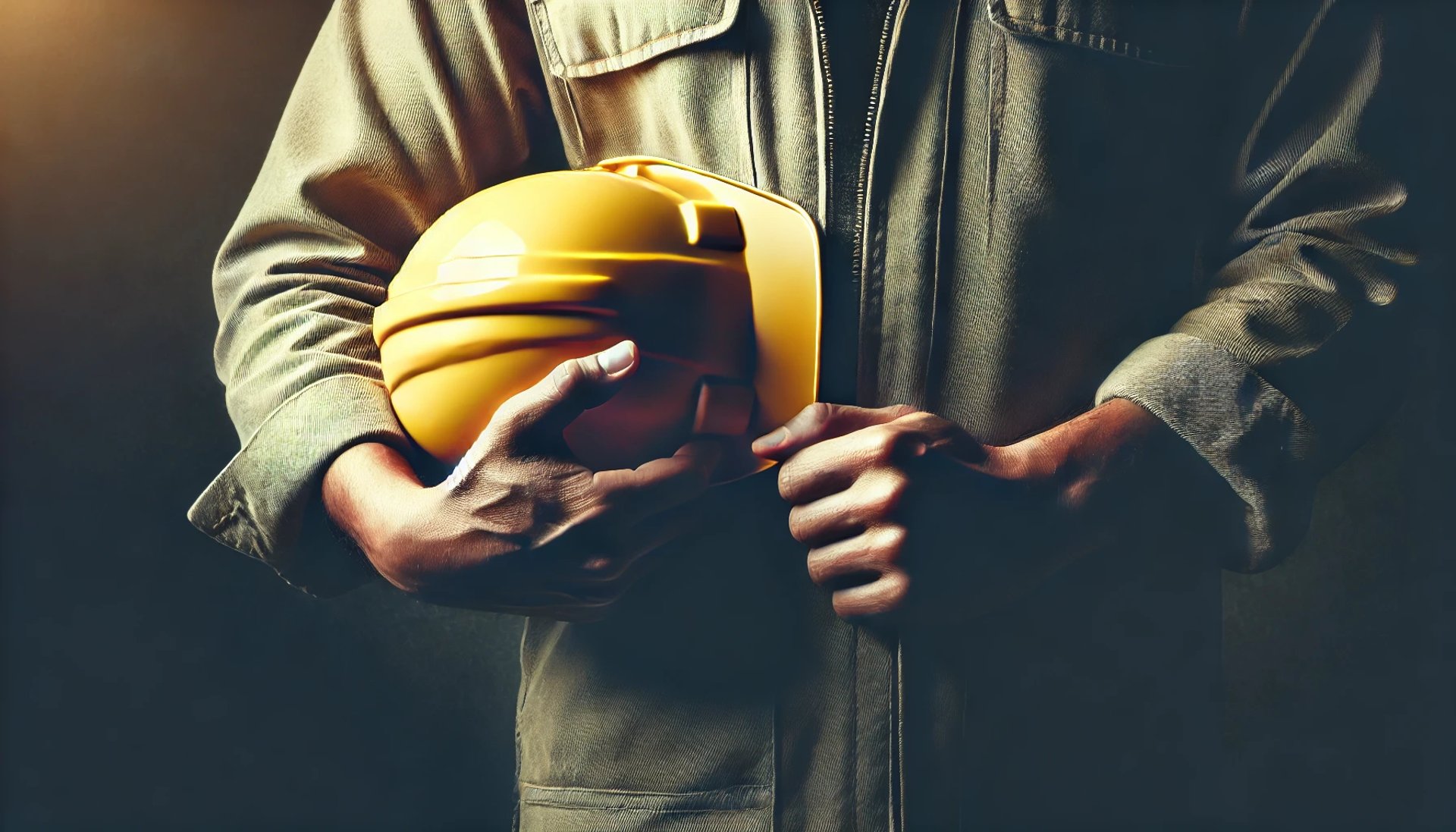 a man in a green coverall climbing up a yellow ladder