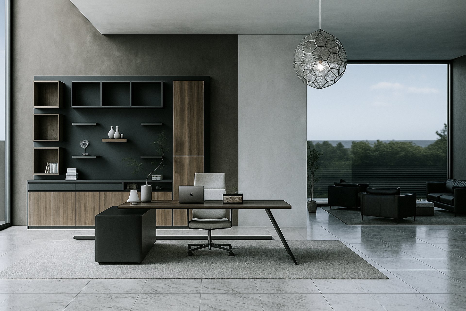 Modern office interior featuring Royal Real Touch reception desk and ergonomic office furniture in Dubai workspace