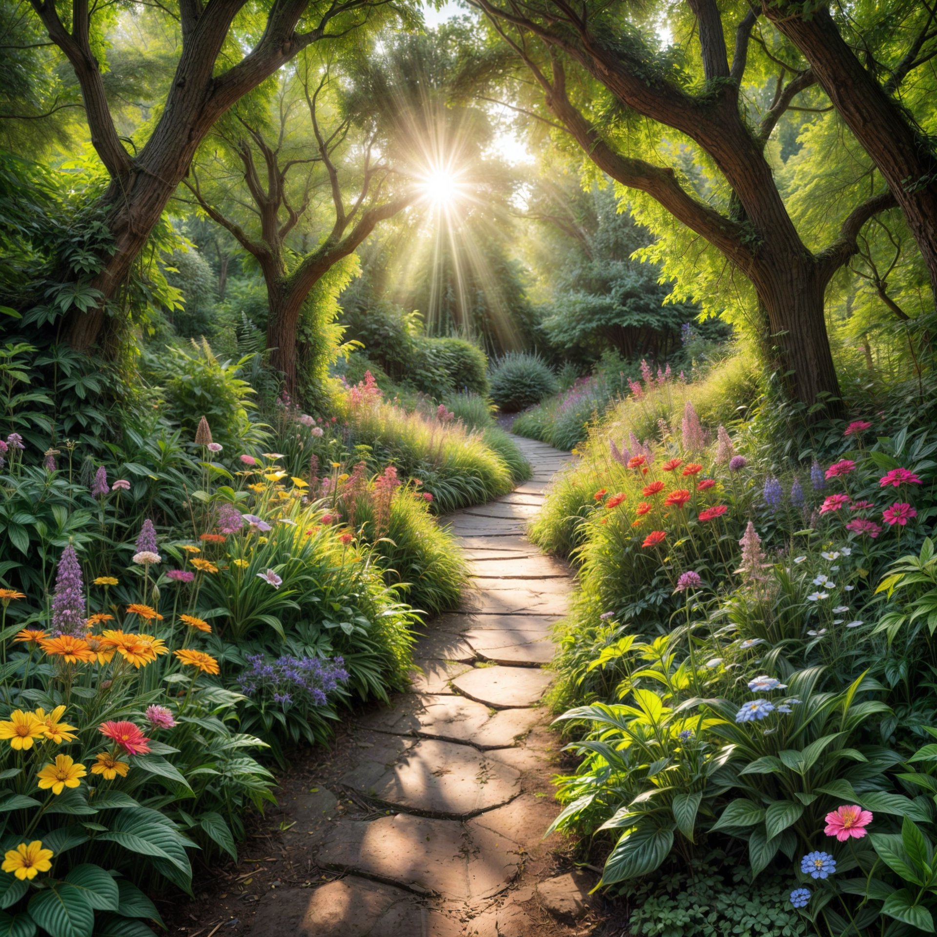 gray and white pathway between green plants on vast valley