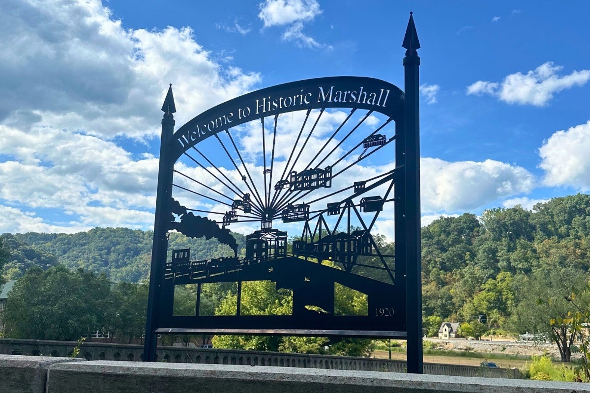 Locksmith services in Historic Marshall NC - metal welcome sign downtown
