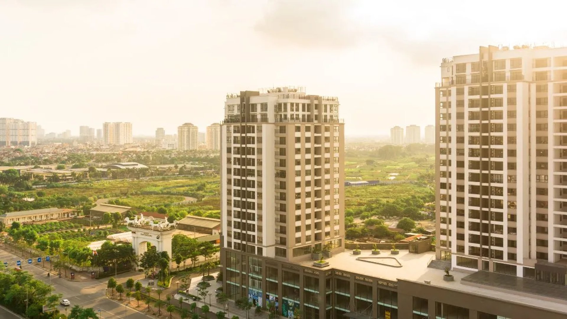 a view of a city from a high rise building