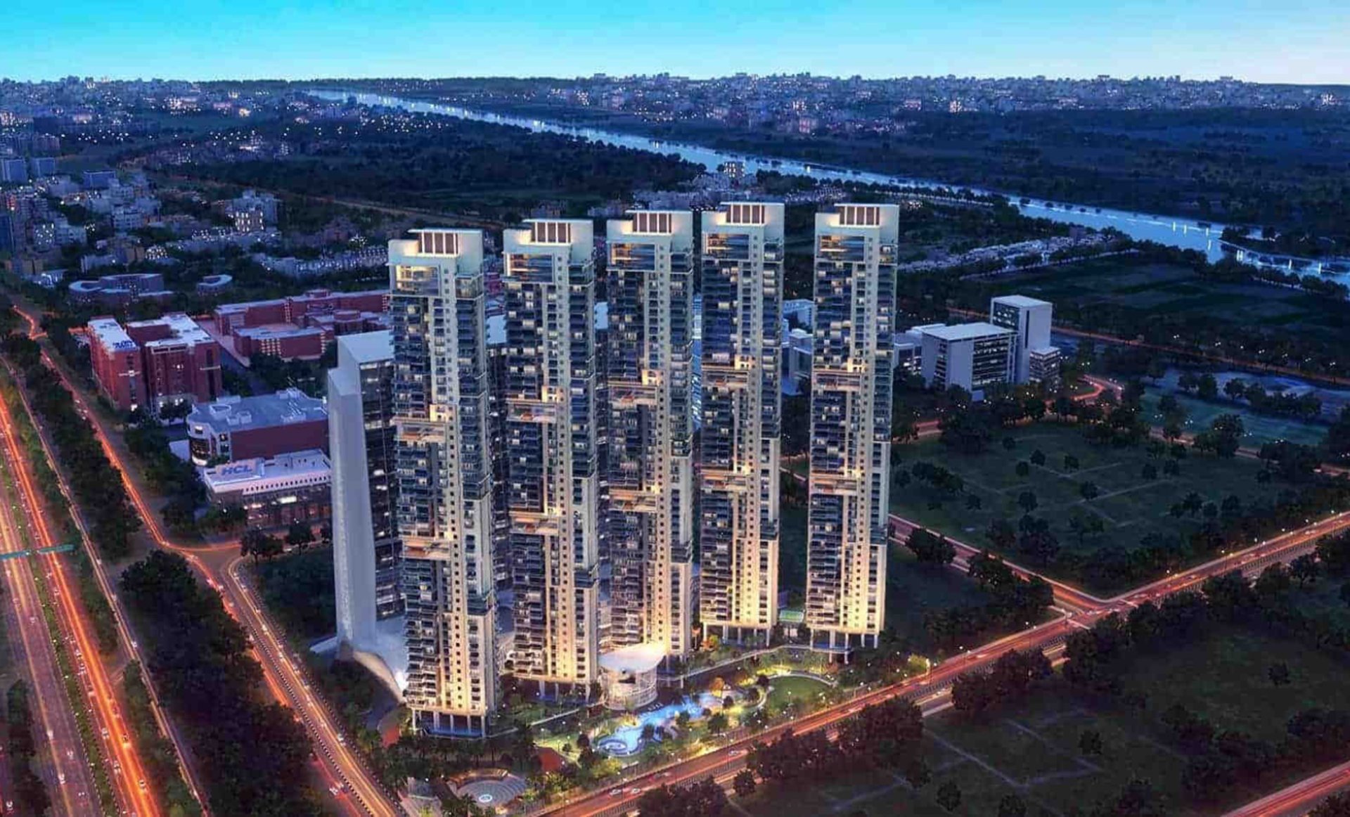 a view of a city from a high rise building