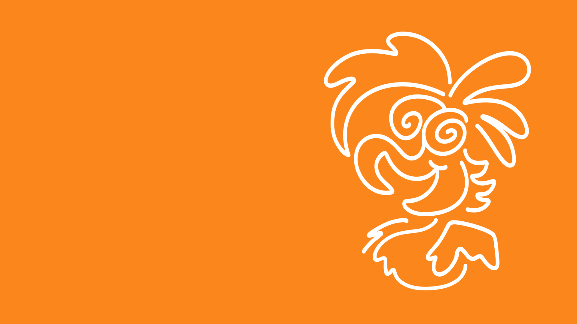 Oranžové pozadí s kreativně překresleným logem Fellaship ve stylu doodle