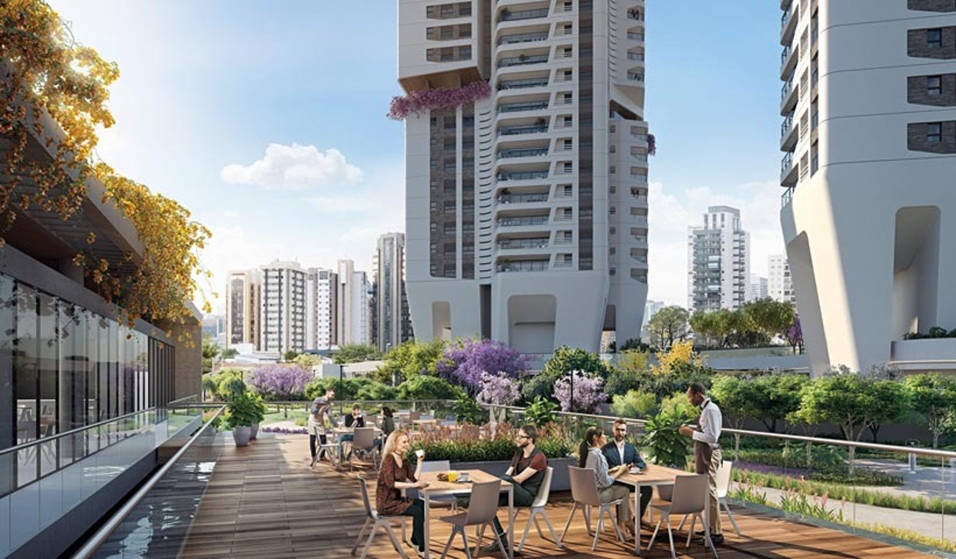 an abstract photo of a curved building with a blue sky in the background