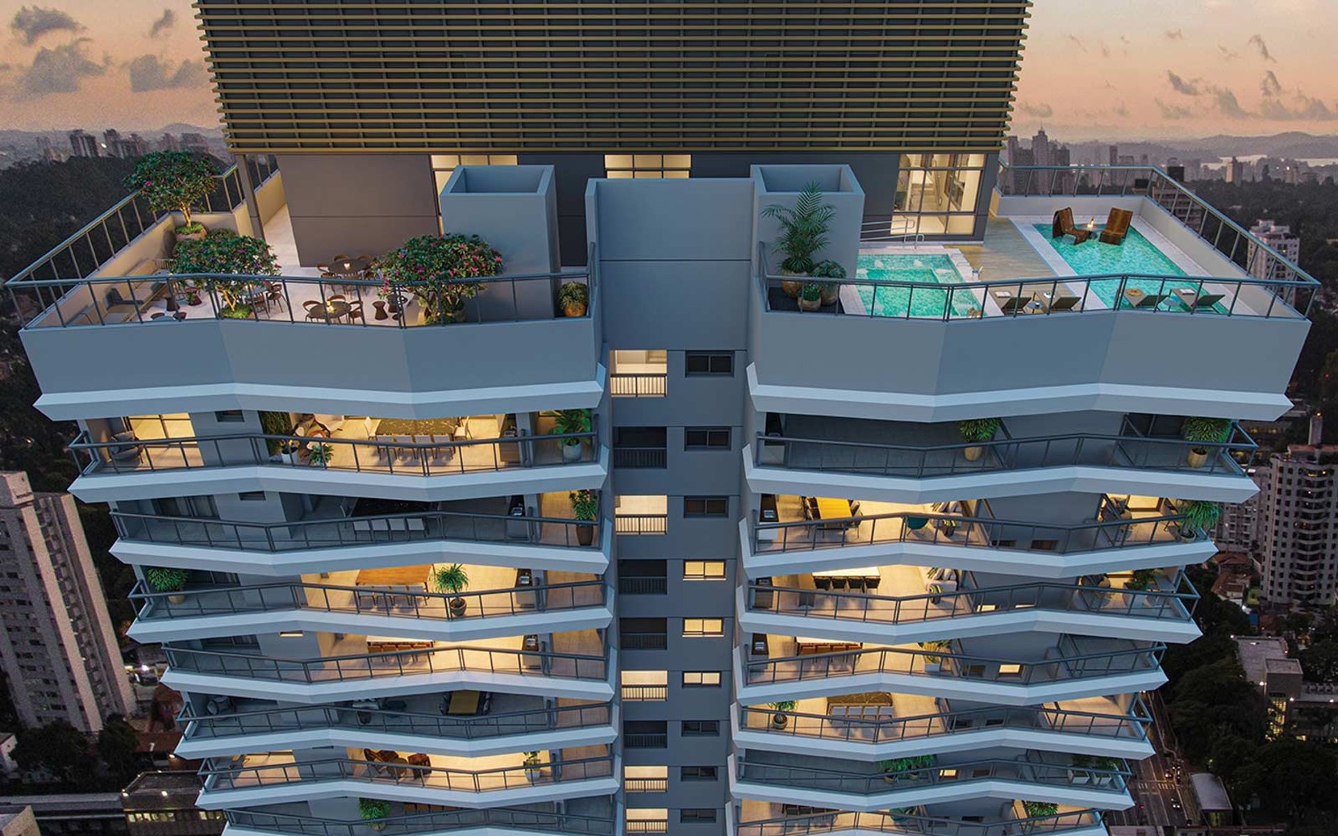 an abstract photo of a curved building with a blue sky in the background