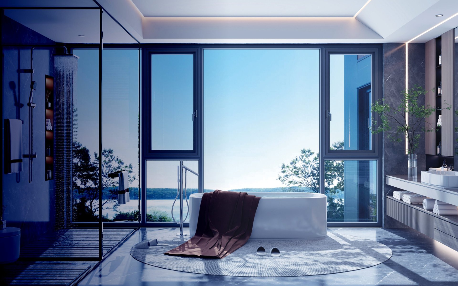 an abstract photo of a curved building with a blue sky in the background