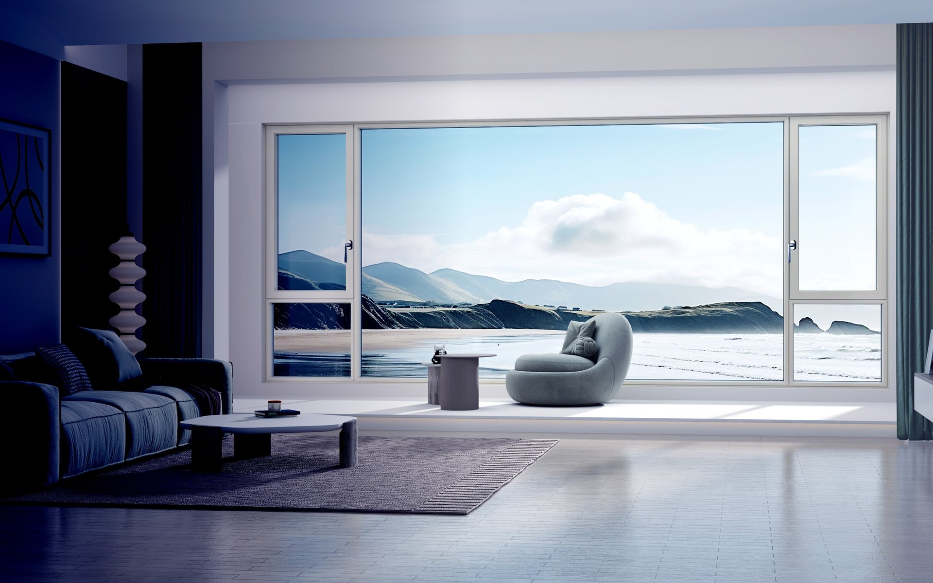 an abstract photo of a curved building with a blue sky in the background