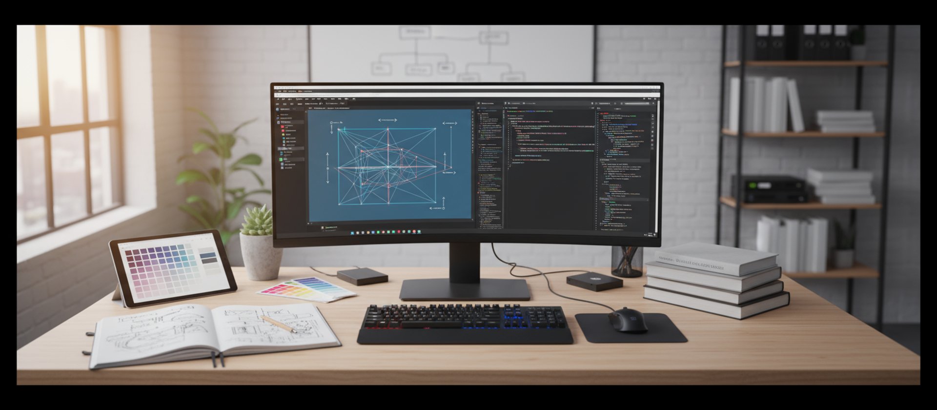 an abstract photo of a curved building with a blue sky in the background