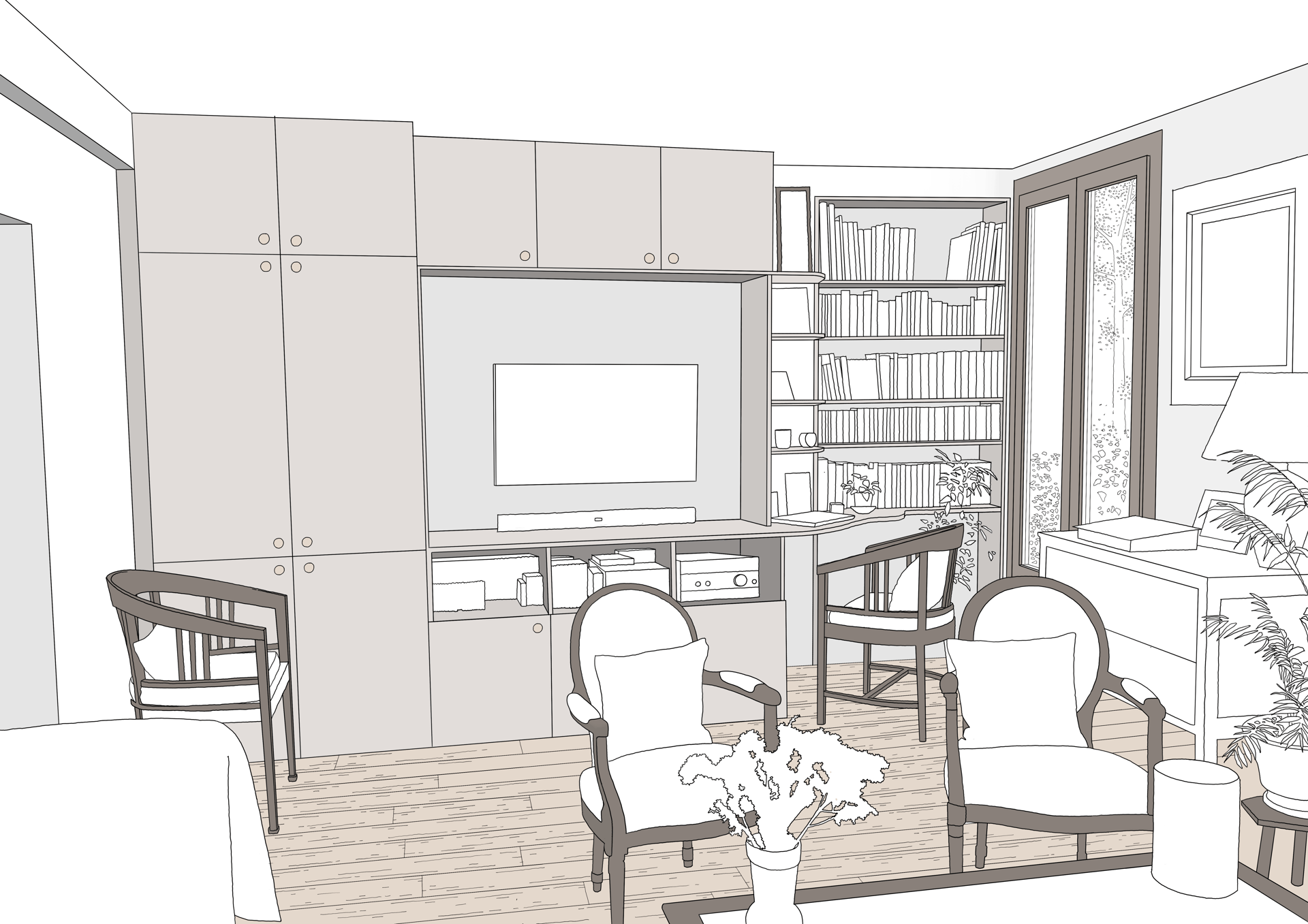 an abstract photo of a curved building with a blue sky in the background