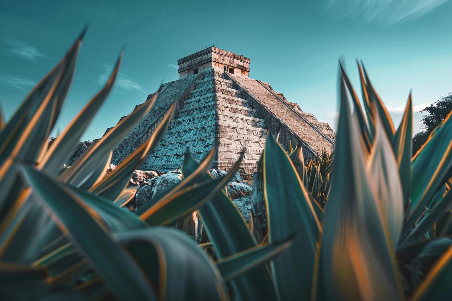an abstract photo of a curved building with a blue sky in the background