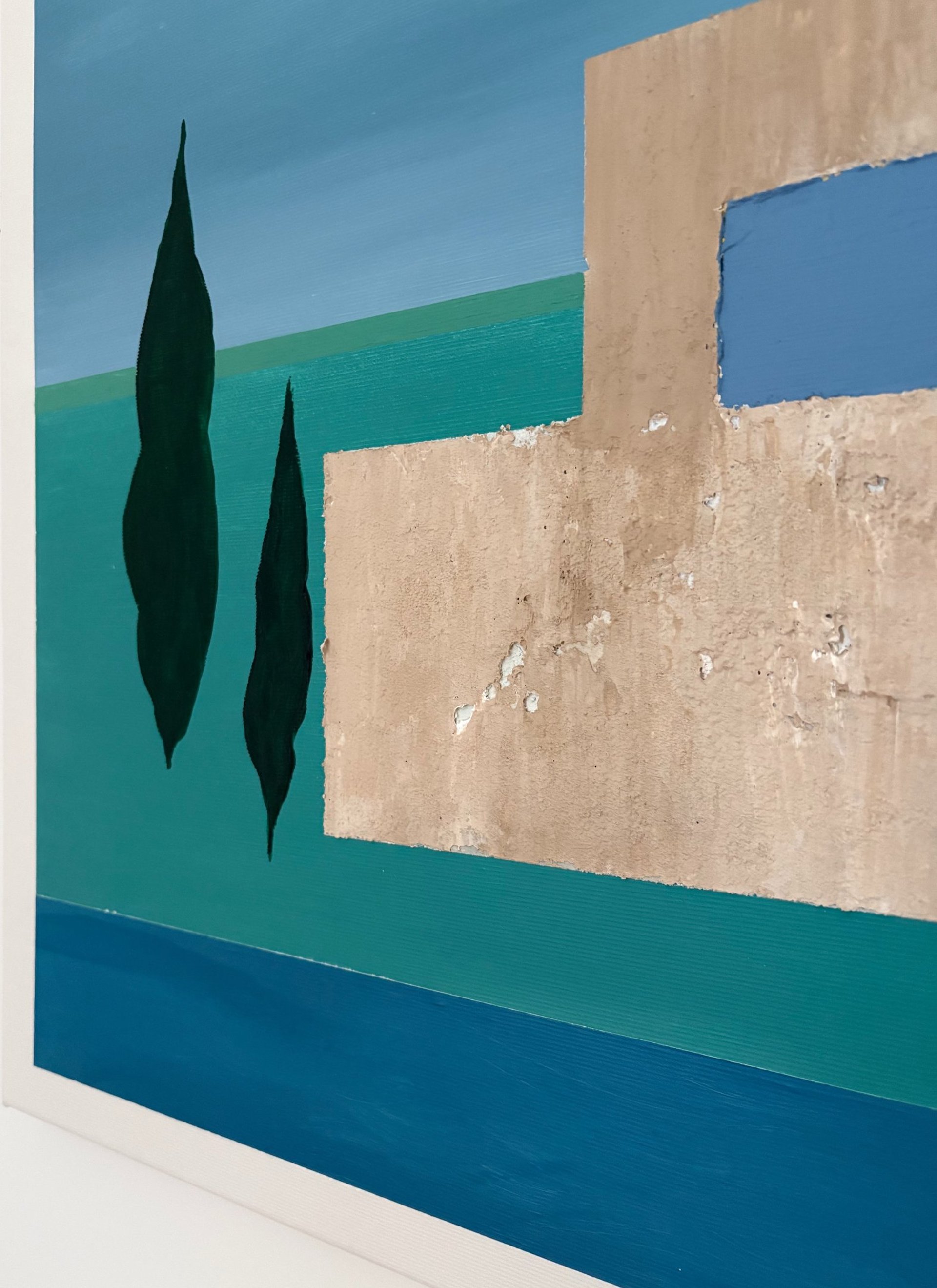 an abstract photo of a curved building with a blue sky in the background