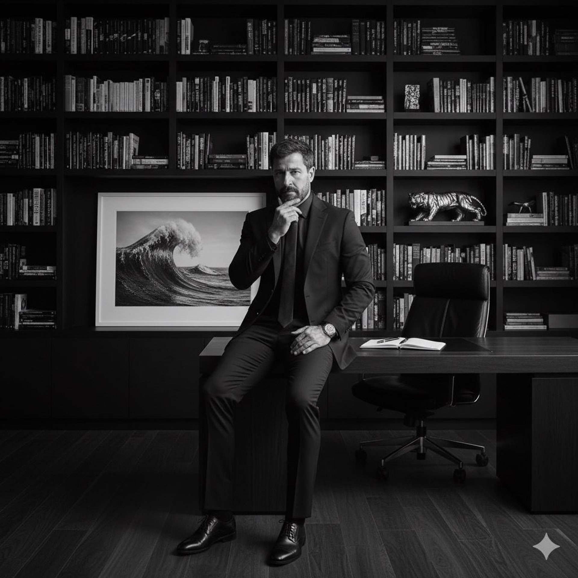 black and brown leather padded tub sofa