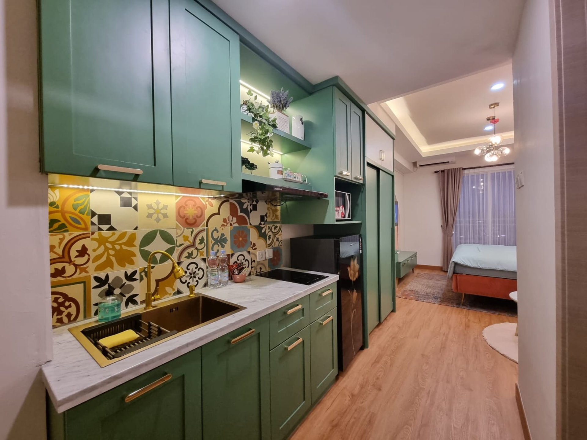 an abstract photo of a curved building with a blue sky in the background