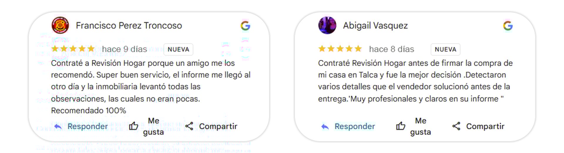 Opiniones de Nuestros Clientes Google Revisión Hogar Talca y Región del Maule