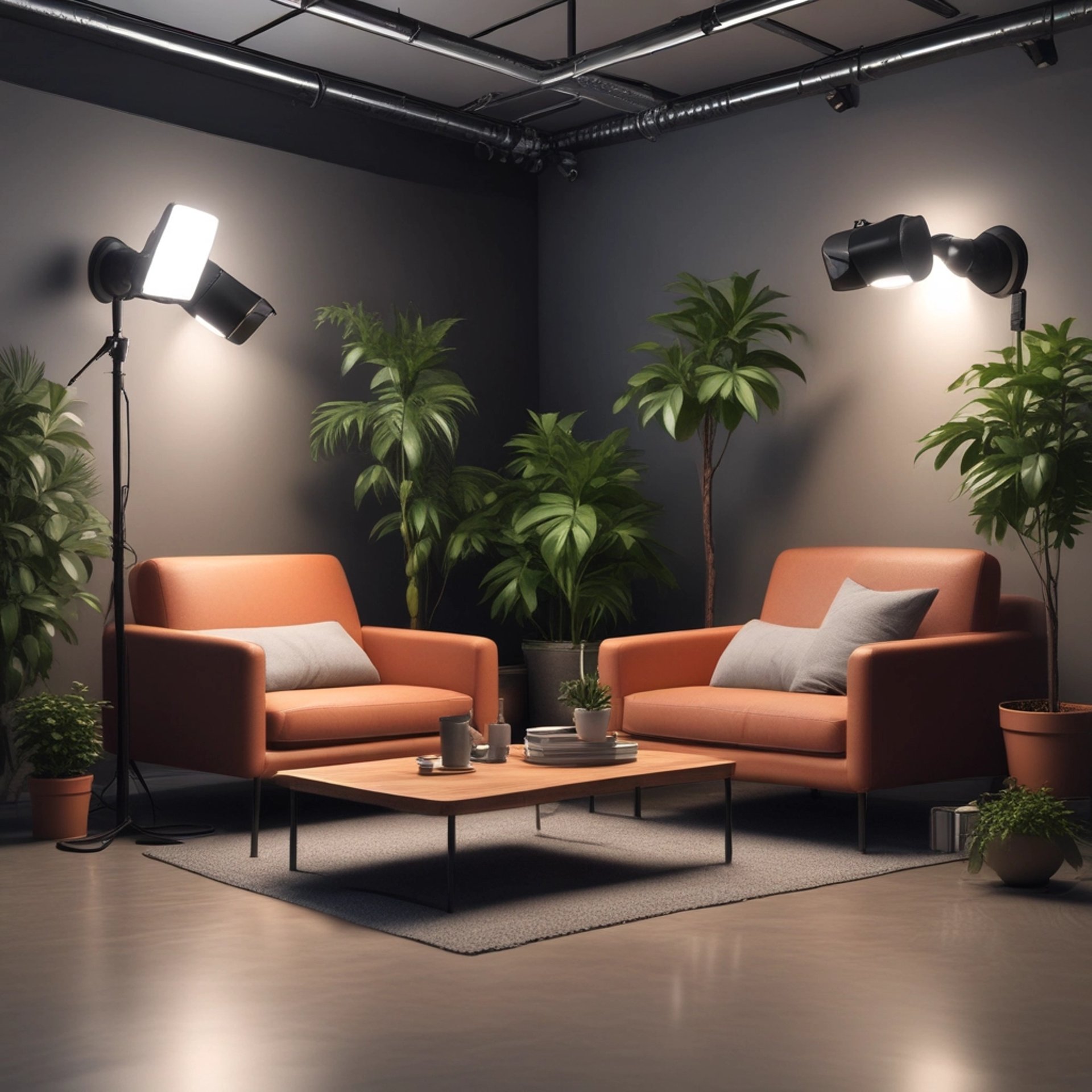 a photo studio with a pink backdrop and a yellow chair