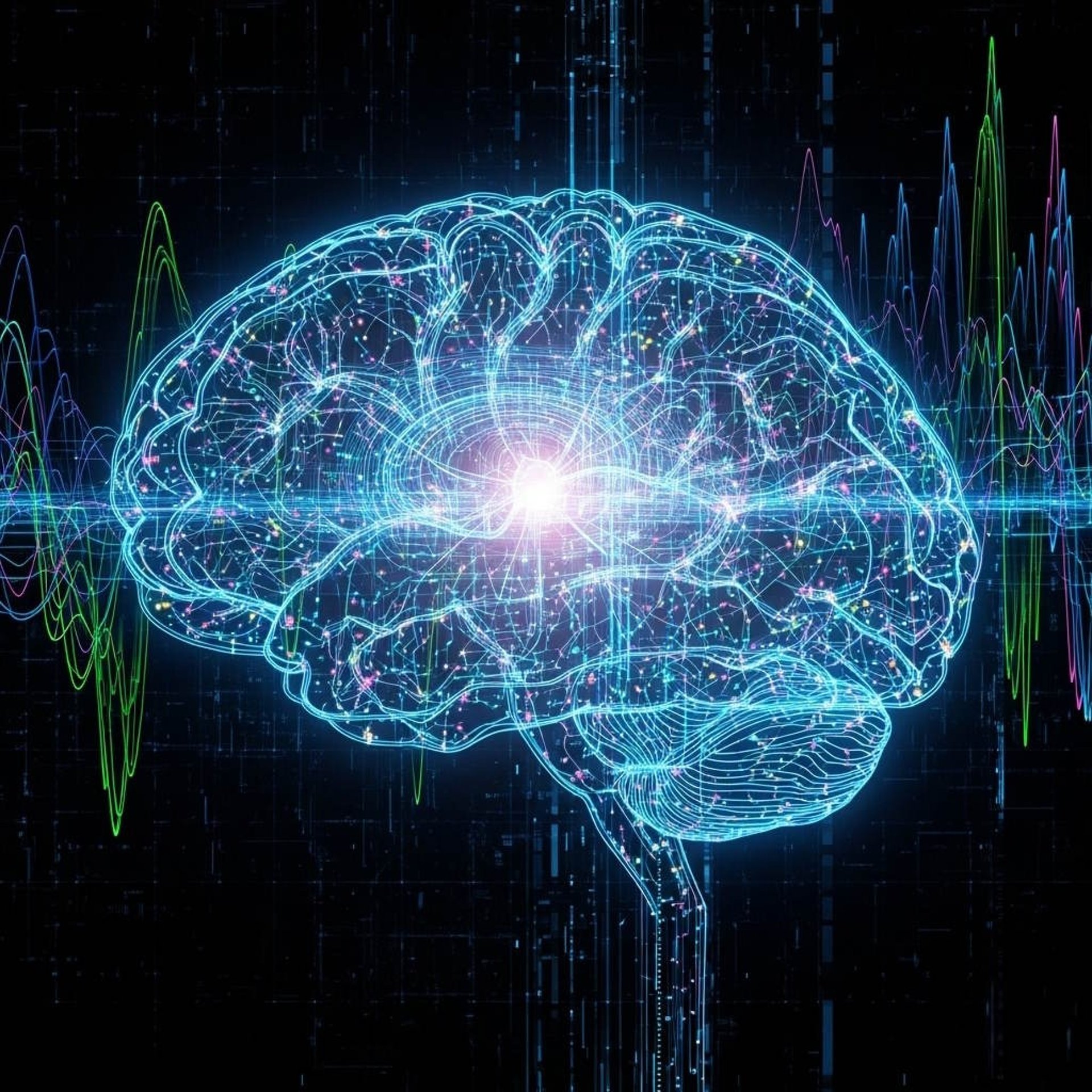 a neon display of a man's head and brain