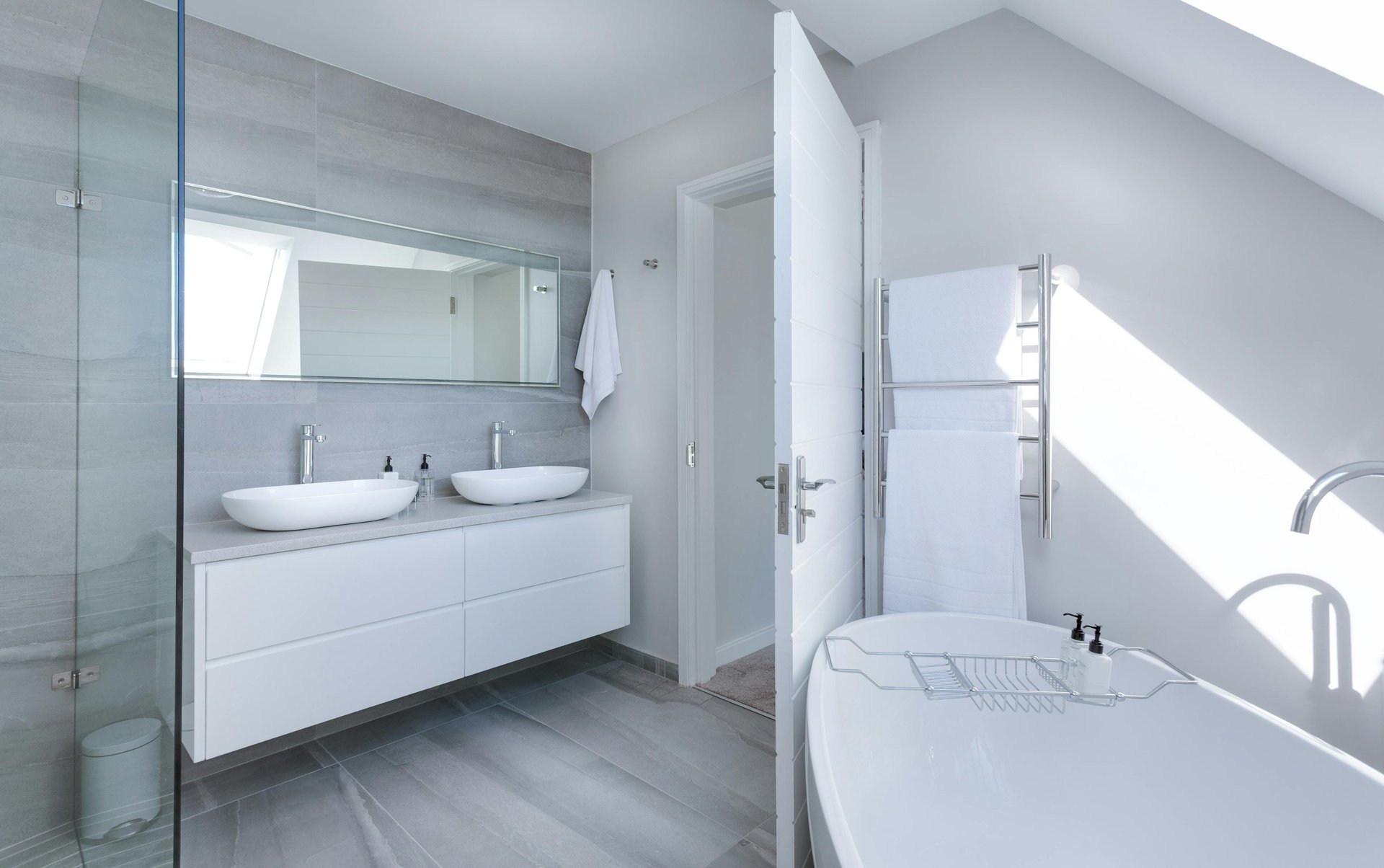 a bathroom with a shower unit