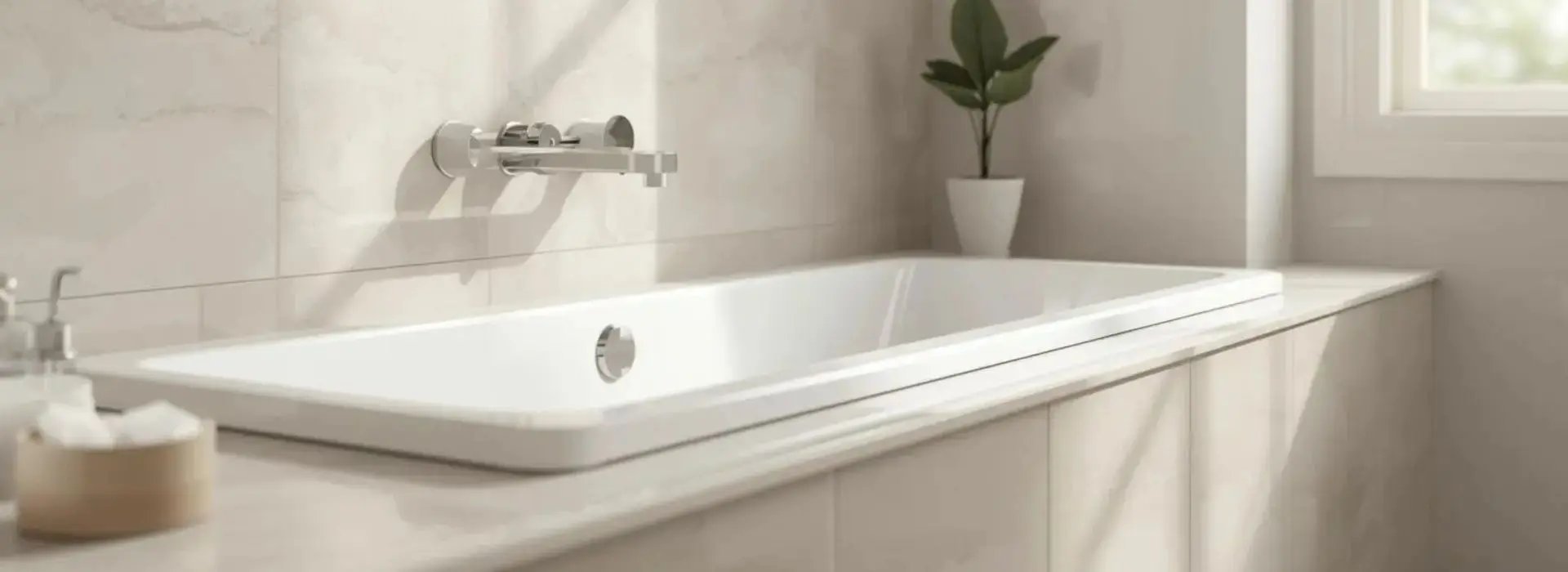 Reprise de joints silicone de baignoire dans une salle de bain claire et moderne à Belfort