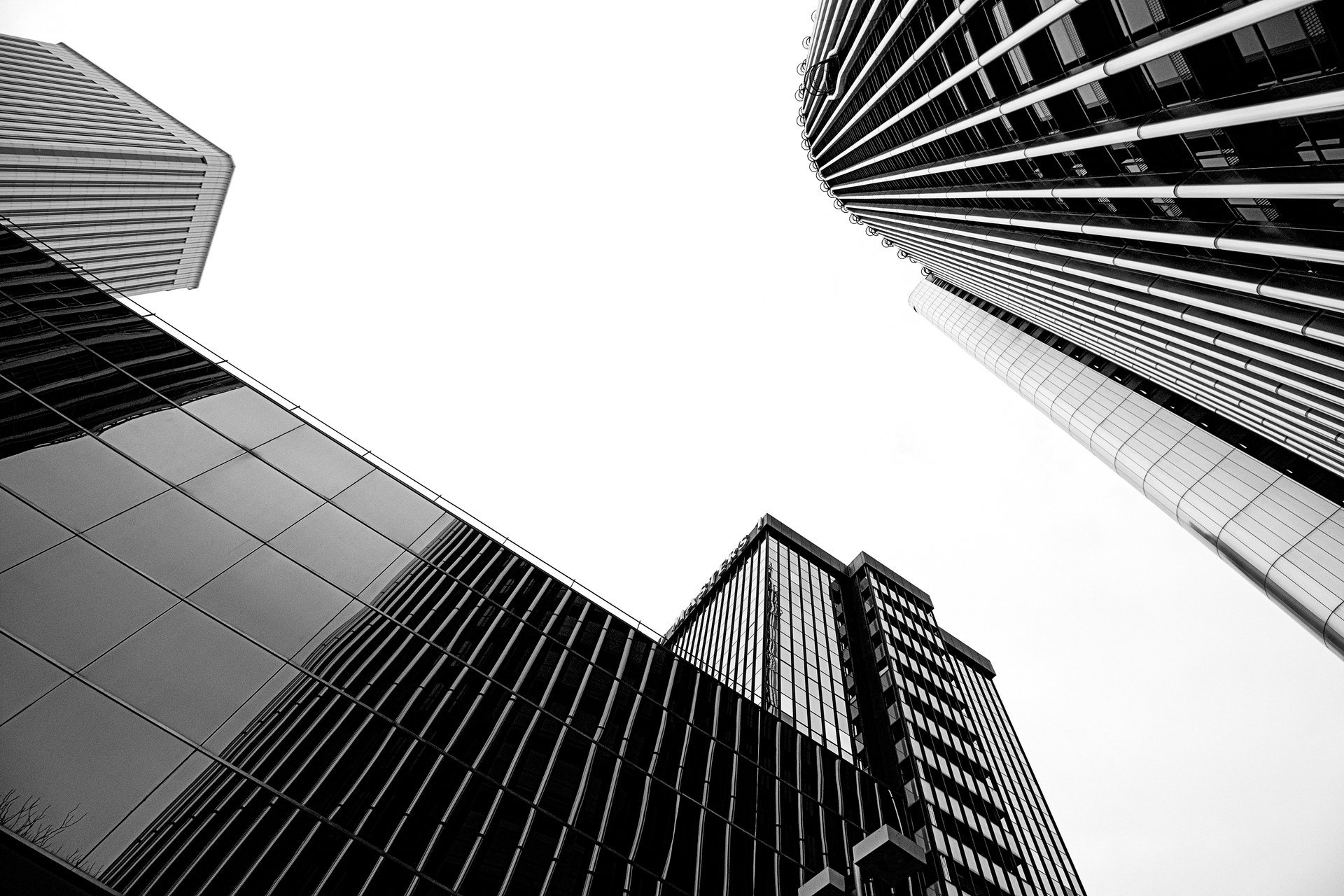 an abstract photo of a curved building with a blue sky in the background