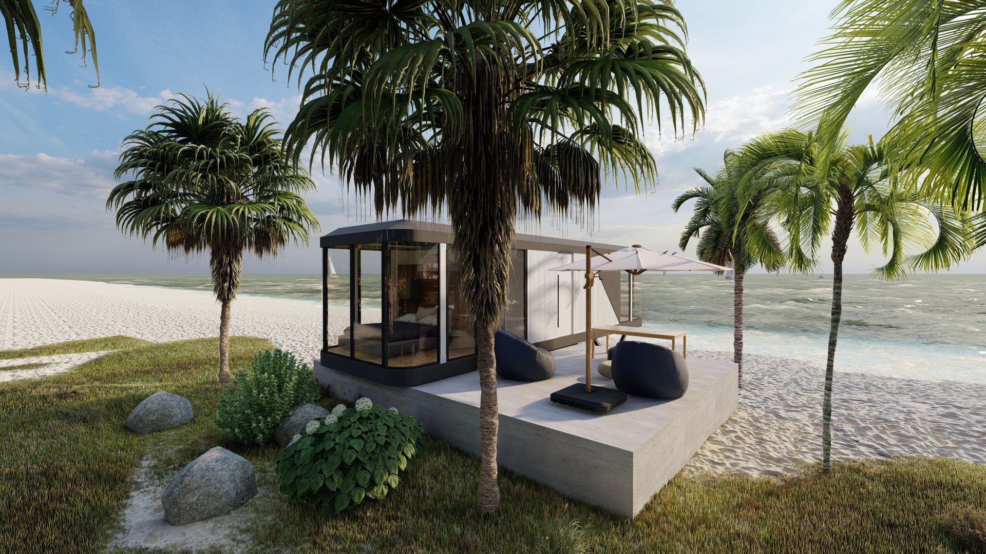 an abstract photo of a curved building with a blue sky in the background