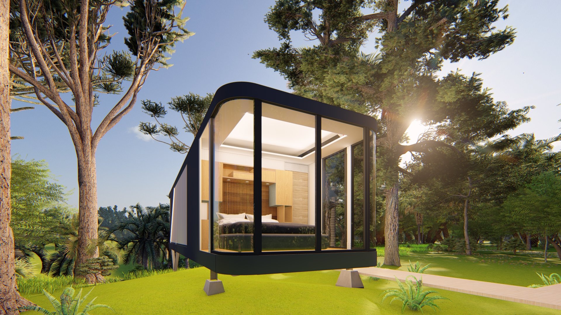 an abstract photo of a curved building with a blue sky in the background